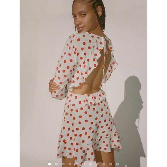 💕REALISATION PAR💕 Goldie Cherry Dress ~ Red Polka Dot Print XS 100% Silk - Picture 8 of 16